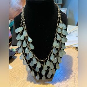 Natasha gold tone green beaded 3 tiered necklace. No makers mark. 17”